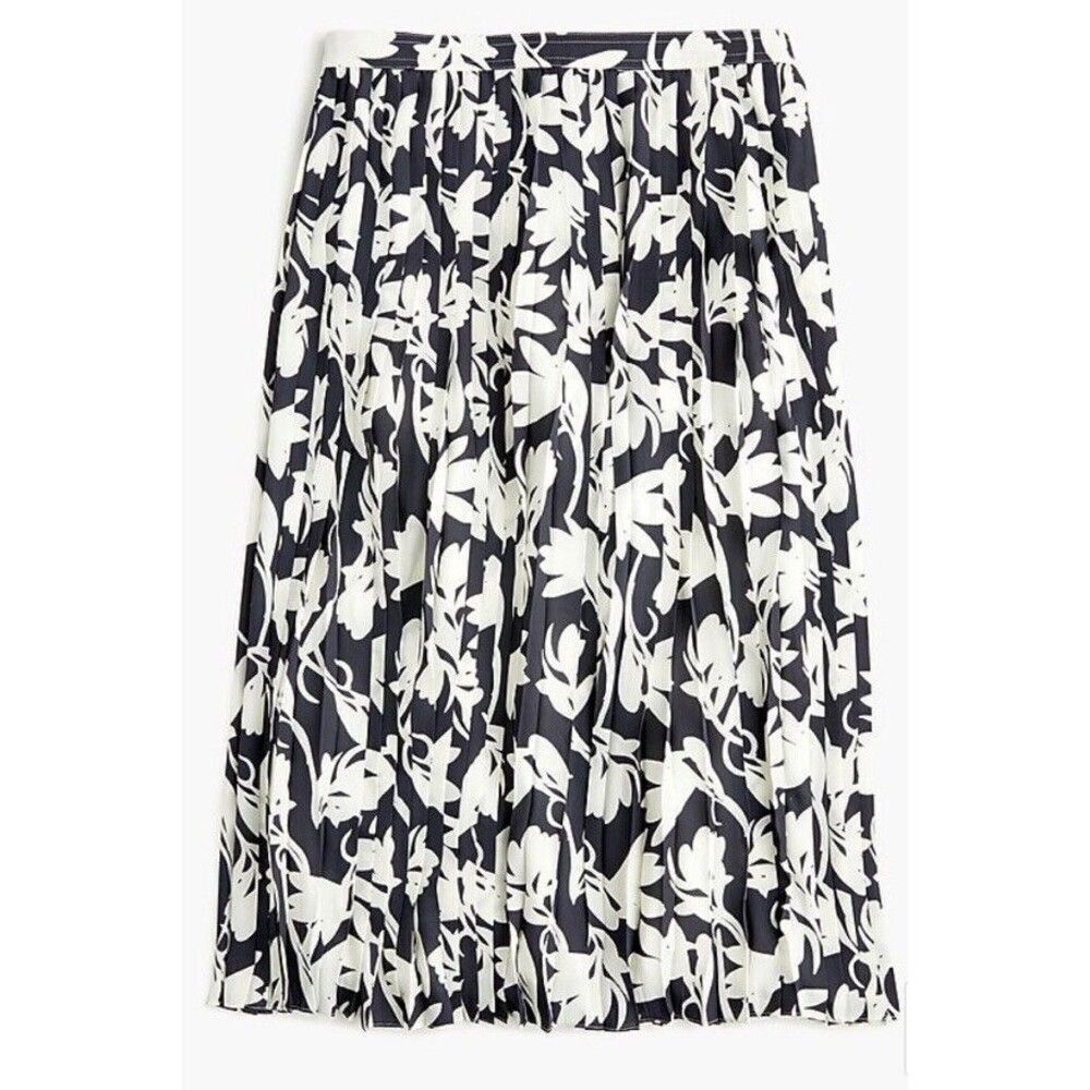 J.Crew Pleated Midi in Navy & White Shadow Print Chiffon A-line Skirt Tall 8 NWT